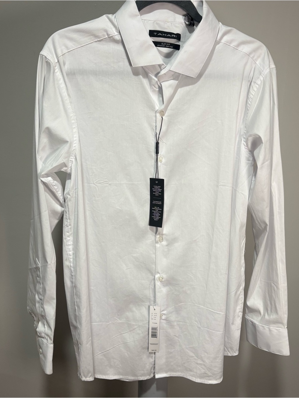 Tahari Mens Slim Fit White Button Down Shirt Sz 16-16.5 Anti-Wrinkle NWT Classic